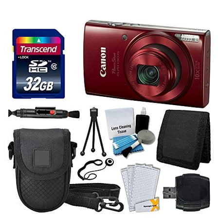 Canon PowerShot ELPH 190 IS Digital Camera (Red) + Transcend 32GB Memory Card + Camera Case + USB Card Reader + Screen Protectors + Memory Card Wallet + Cleaning Pen + Great Value Accessory (Best Pen Camera 2019)