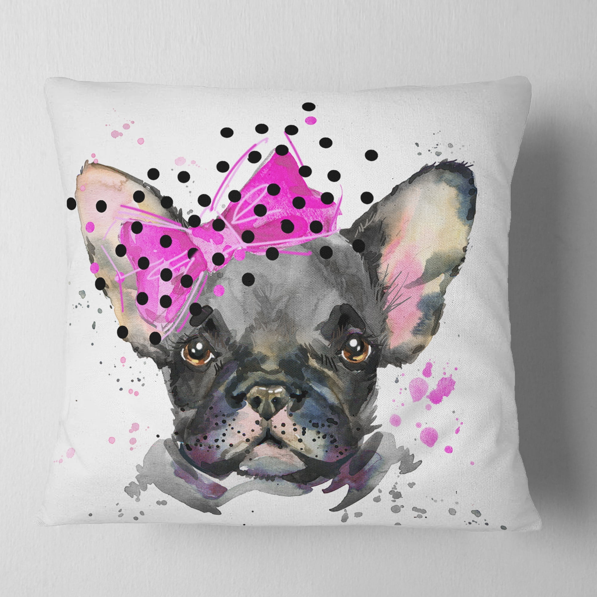Designart Serious French Bulldog Watercolor - Animal Throw Pillow - 16x16