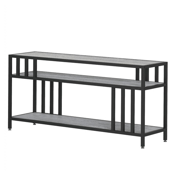 58 Inch TV Stand, Accommodates TVs Up to 65 Inches, Entertainment Center with 3-tier Open Shelves, TV Media Console Table with 4-tube Support