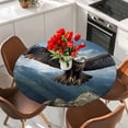 thumbnail image 2 of Eagle Round Tablecloth 45-54 Inch Round Fitted Table Cloth with Elastic Edge, Forest Mountains Range Sky Animal Natural Landscape Waterproof Table Cover Protector for Outdoor Picnic Party Dining, 2 of 6