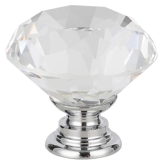 20 x Pomo de puerta de armario con cajón de armario - Diamante de cristal transparente + Base plateada - 30 mm