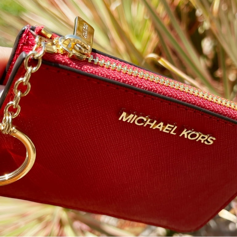 Michael Kors Jet Set Travel Small Top Zip Coin Pouch Id Holder Flame Red 