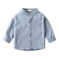 thumbnail image 2 of Gyujnb Boys Stand Collar Long Sleeve Shirt, Solid Button Down Casual Blouse Top,Blue, 2 of 4