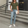 thumbnail image 4 of Pxiakgy Women's Polo Shirts Cotton 3-Button Short Sleeve Collared Tops Summer Cool Shirt Uniform Casual Shirts Women's Short Sleeve Shirts Summer Down Collared Tops Casual Loose Tees Army Green L, 4 of 6