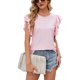 thumbnail image 1 of Mujer Cuello Redondo Ojal Tops Sueltos Doble Capa Volantes Trim Sin Mangas Blusa Camisetas para Verano, 1 of 6
