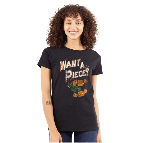 Want a Piece Halloween Candy Humor Womens Fitted Plus Size Graphic Tee Brisco Brands 2X