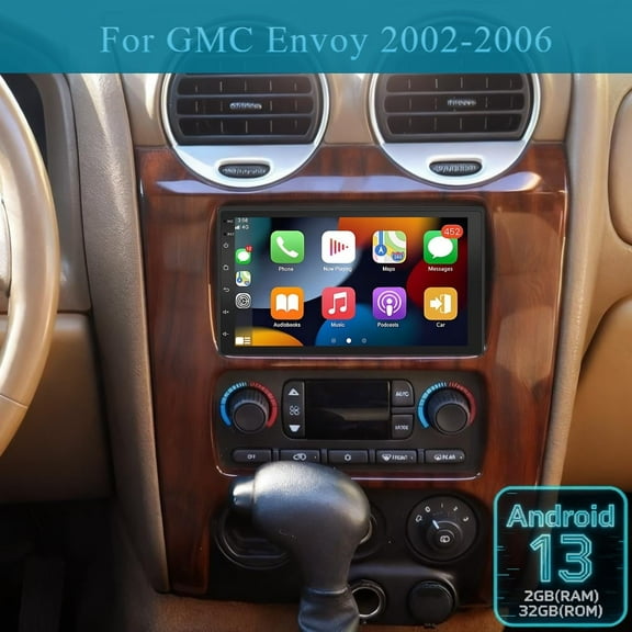 Molaner Android 13 Double Din Car Stereo for GMC Envoy 2002-2006, 7 inch Touch Screen Fit for Carplay Android Auto GPS/Bluetooth/FM/Steering Wheel Control, 2 32G