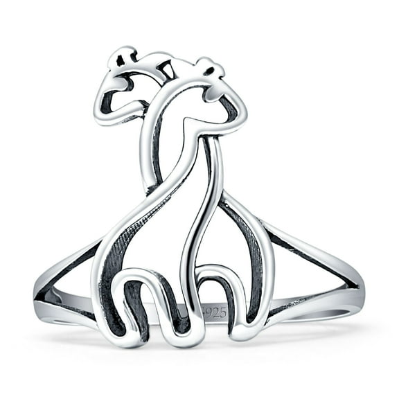 Two Hugging Giraffes Oxidized Ring 925 Sterling Silver Size 5