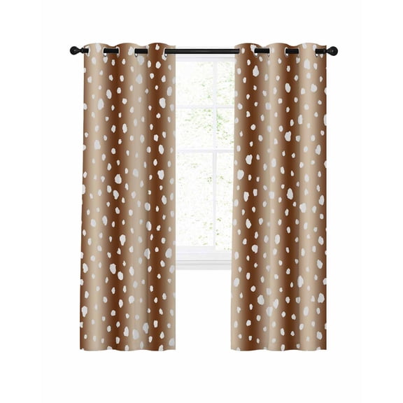 Brown Gradient Blackout Curtains, Light Blocking Print Window Curtains, White Polka Dots Country Abstract Thermal Insulated Window Drapes for Living Room Kitchen Cafe 2 Panels, 104"W x 63"L