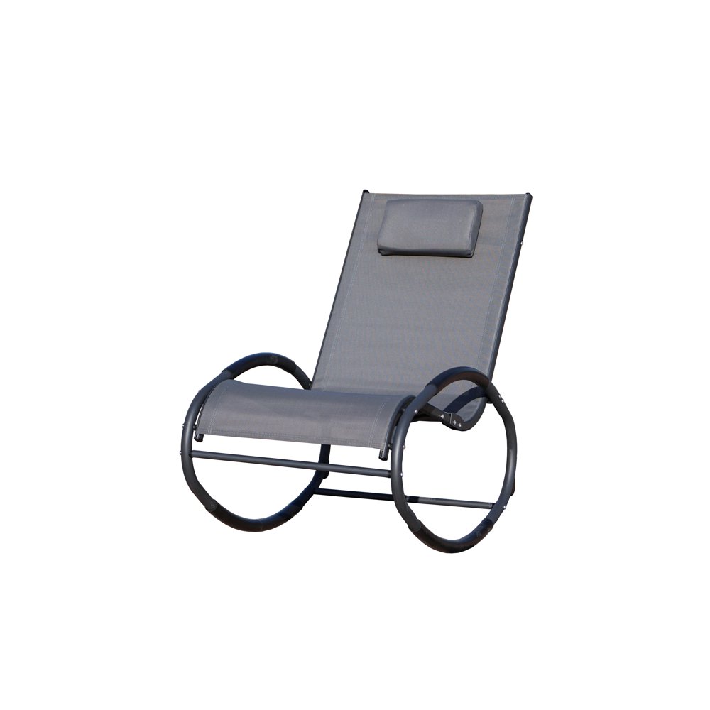 Abrihome Outdoor Rocking Chaise Lounge Chair with Headrest Pillow
