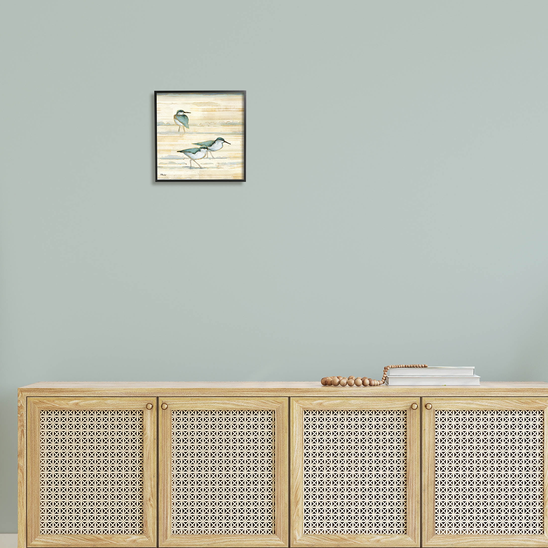 Stupell Industries Oceanside Sandpipers Beach Birds Graphic Art Black Framed Art Print Wall Art, Design by Paul Brent