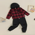 thumbnail image 3 of Boys Ripped Drawstring Pants Set with Long Sleeve Hooded Plaid Tops, 3 of 9