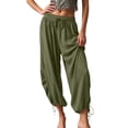 thumbnail image 2 of Mifsaly Harem Pants Women with Pockets Tie Ankle Elastic Waist Drawstring Boho Pant Lightweight Flowy Casual Summer Outfits Army Green,XXL, 2 of 6