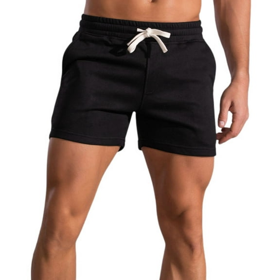SWSMCLT Men's Gym Shorts Summer Soft Terry Cotton Lounge Shorts Elastic Waist Sweat Shorts Drawstring Mid Rise Workout Jogger Sweatpants Black X-Large