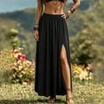 thumbnail image 5 of Skirts for Women Summer Boho Maxi Elastic High Waist Side Slit Casual Pleated Vacation Beach Skirts, 5 of 9