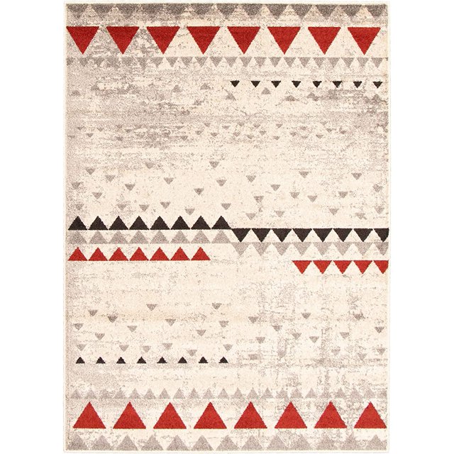 ECARPETGALLERY Modern Geometric Area Rug for Living Room Bedroom, Ivory Red Carpet, 3'11''x5'7''