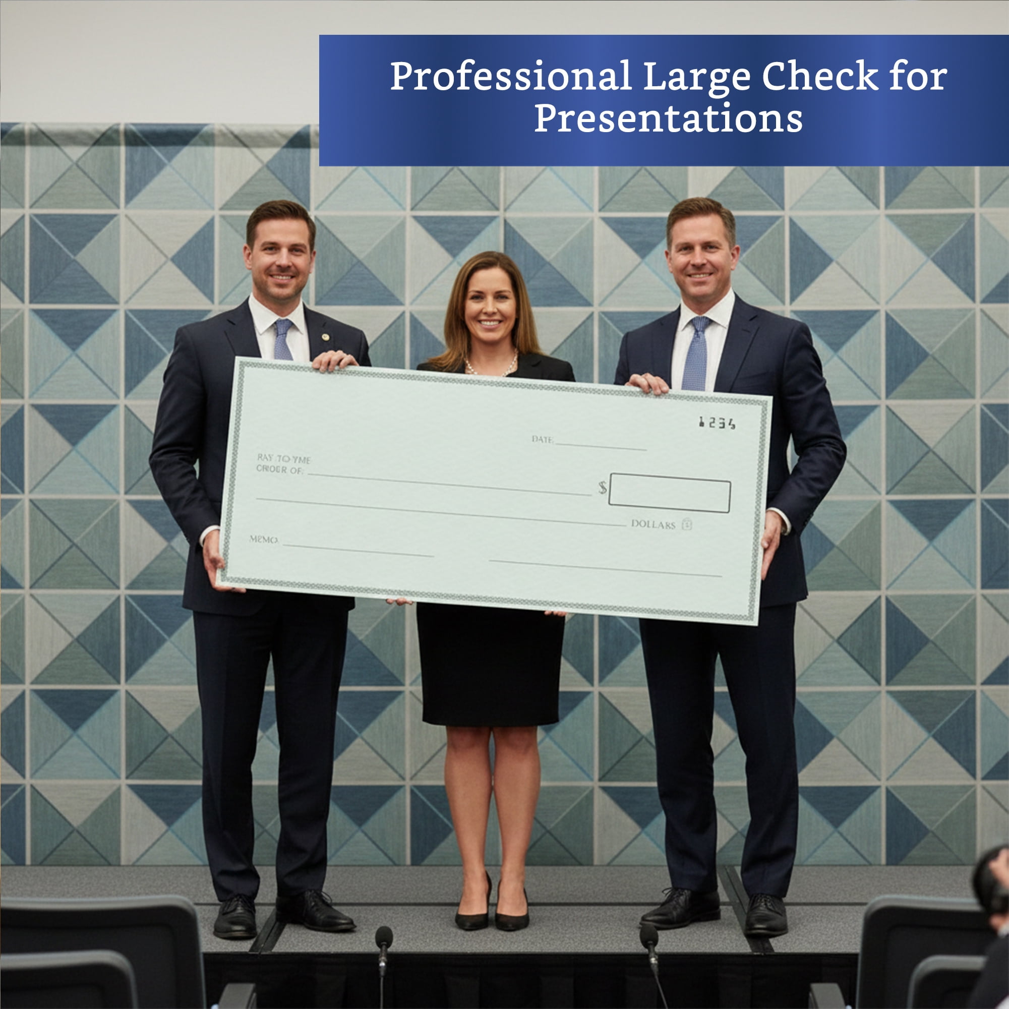 Giant Check (Plastic Cardboard 32 x 13.5 inches) - Big Checks for Presentations, Awards, Donations, Ceremonies and Events