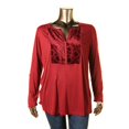 thumbnail image 3 of LUCKY BRAND Womens Red Roll-tab Sleeve Bib Neck Top Plus 2X, 3 of 3