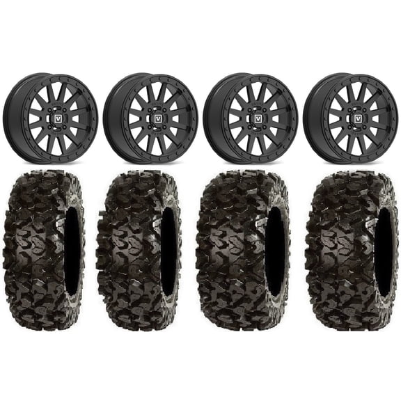 Valor V05 Beadlock 14" Wheels Black 27" Rip Saw Tires Kawasaki Teryx Mule