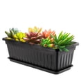 thumbnail image 2 of HAKZEON 6 Pack 17 Inches Plastic Flower Box Planters with Trays, Countryside Flower Window Boxes with 30 Plant Labels, Black Rectangular Vegetable Planters for Windowsill, 2 of 6
