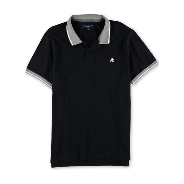 Aeropostale - Polo de rugby a rayas A87 para hombre, negro, extragrande Aeropostale polo, rugbi