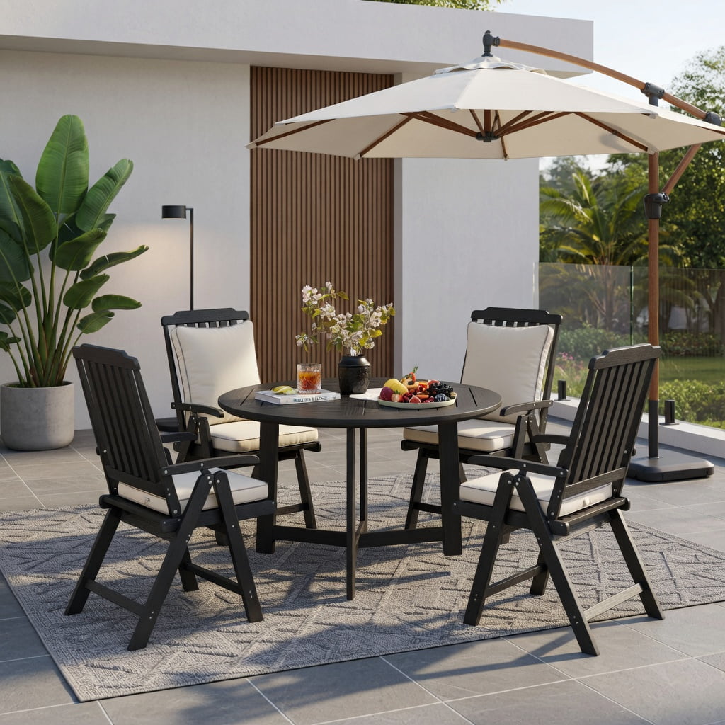 Hommoo Foldable HDPE Outdoor Dining Chair with Armrests, All-Weather, Rustproof, Space-Saving Patio Chair for Backyard, Balcony & Indoor Use, Black