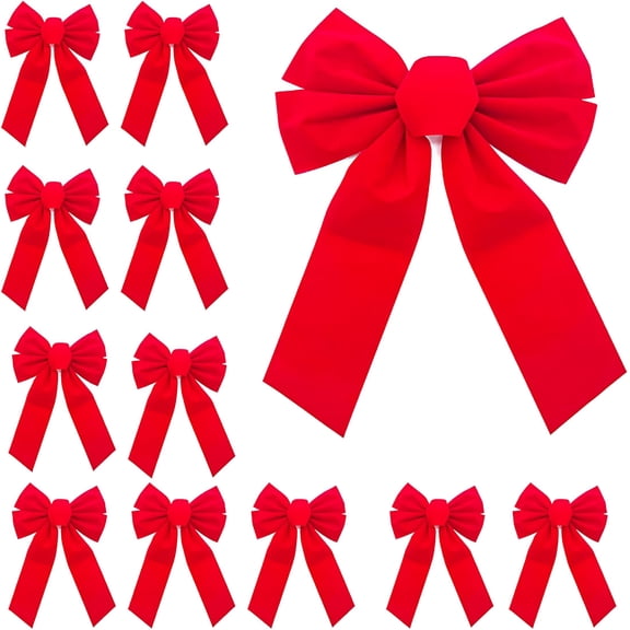 TUWAFE 12pcs Christmas Red Velvet Bows,13" Long by 9" Wide Decorative Christmas Bows for Wreath Garland Tree Decor,Indoor Outdoor Holiday Decorations