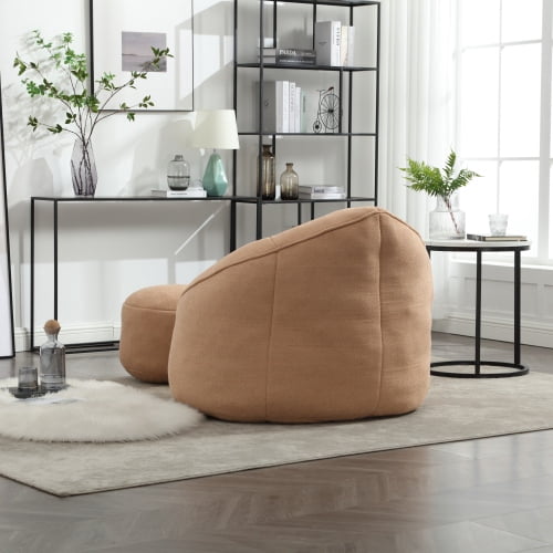 BSHTI Bean Bag Sofa Chair,High Pressure Foam Bean Bag Chair Adult,Material with Padded Foam,Padding Compressed Bean Bag With Footrest Microfiber Tan