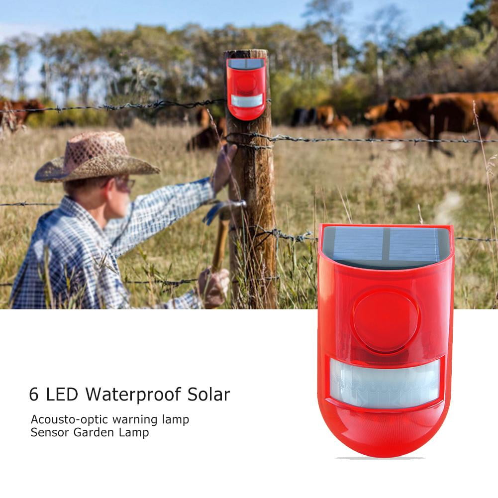 6 LED Waterproof Solar Warning Light Sound Alarm Wall Lamp Sensor Garden Yard Op 