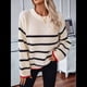 thumbnail image 4 of Suéteres de Punto A Rayas de Gran Tamaño para Mujer, Ropa de Otoño, Suéter de Cuello Redondo de Invierno, Ropa de Moda. Albaricoque S, 4 of 10