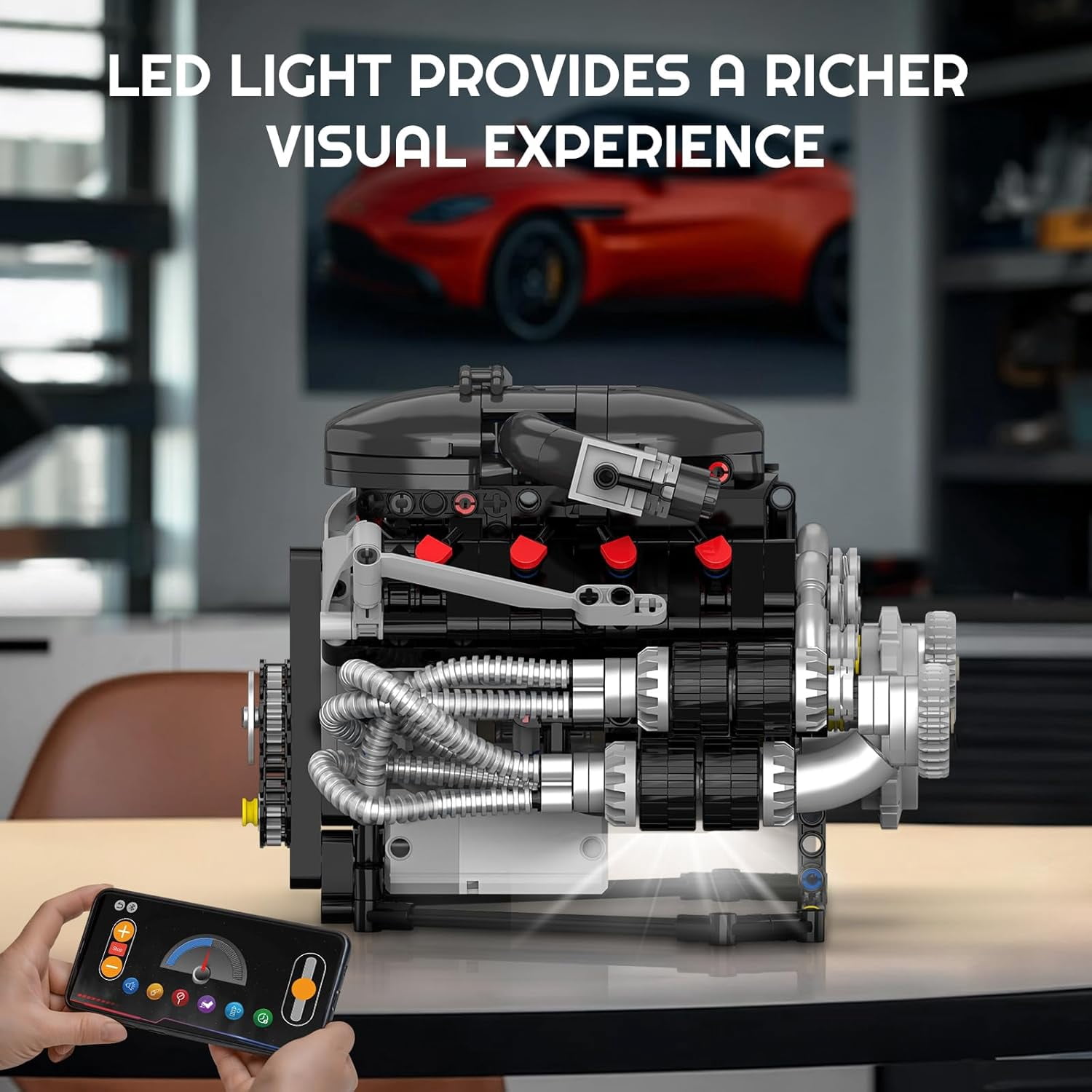 V8 Engine Model Kit That Works, APP Controlled Engines Building Block Set Physical Science Experiment Models, Best STEM Toy