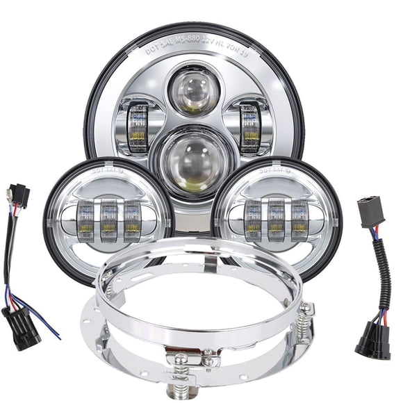 TRUCKMALL Phare LED 7 Pouces Feux de Passage Brouillard Kit à Pois Anneau Moto pour Route Tournée Très Grand Ultra Classique Electra Street Glide Tri Cvo Heritage Softail Slim Deluxe Fatboy Chrome