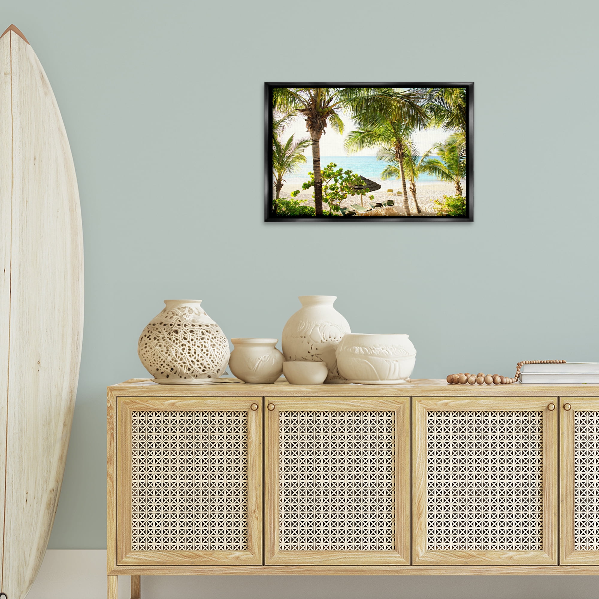 Stupell Industries Tropical Beach Resort Landscape Photography Black Floater Framed Canvas Art Print Wall Art, 25 x 17