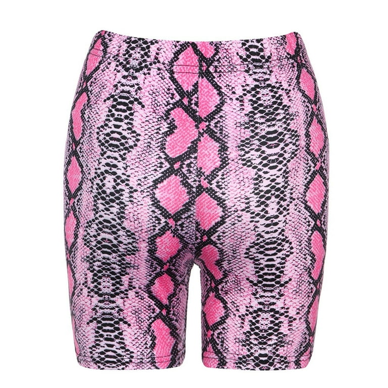 Finelylove Womens Workout Shorts Pink Shorts Gym High Waist Rise Printed  Purple L