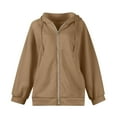 thumbnail image 3 of Dwellite Zip Up Hoodies Women 2025 Fall Winter Oversized Sweatshirs Casual Drawstring Pullover Tops Y2k Clothes Long Sleeve Jackets Camel M, 3 of 5