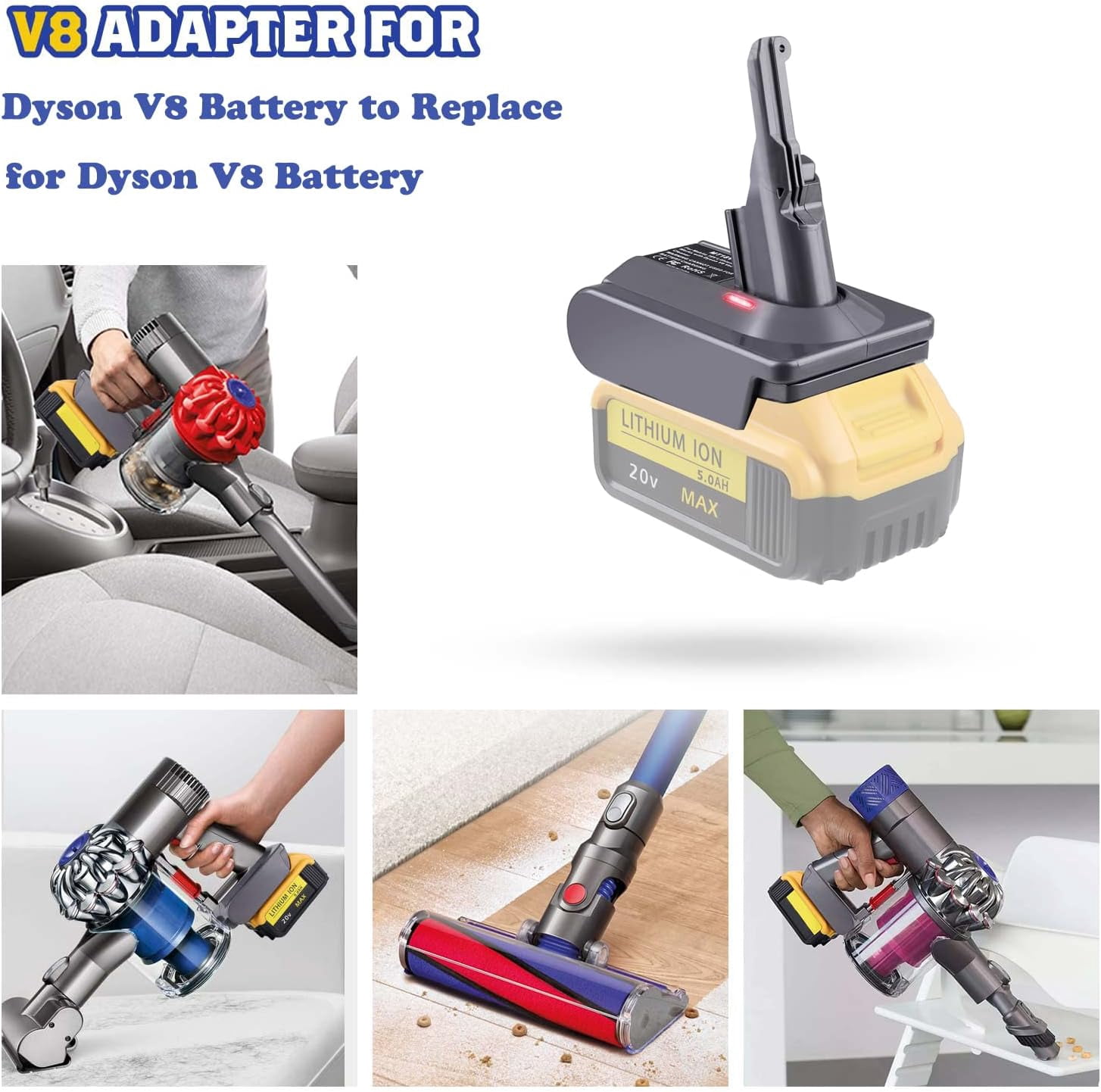 for Dyson V7 V8 2 in 1 Battery Adapter for Dewalt 20v Battery & for Milwaukee M18 18v Battery Convert to for Dyson V7 V8 vacuum cleaners