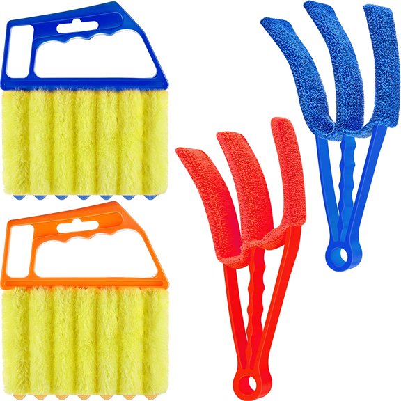 Lsupdaol 4 Pcs Window Venetian Blind Cleaner Duster Tool 7 Finger Blind Rush and Shutter Cleaner Brush Hand-held Window Shutter Air Conditioner Duster for Dirt(Orange, Blue, Red)