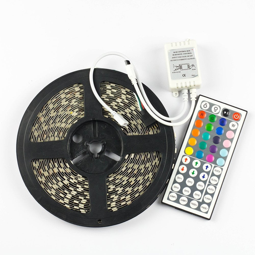 SUPERNIGHT 10M RGB 600LEDs Flexible 32.8ft SMD 5050 LED Strip Light Non-Waterproof + 44Keys IR Remote Control(24V)