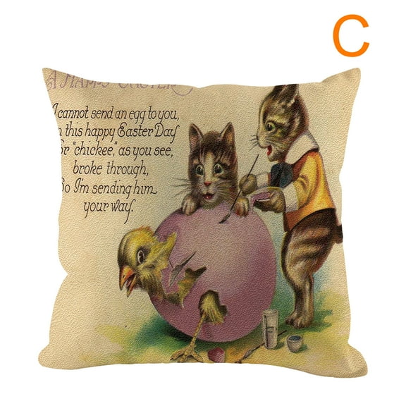 Uutvery Easter Linen Pillow Cover, Multi Color Cushion Case for Sofa Bed, Holiday Home Decoration, 18x18 Inches, Spring Decor