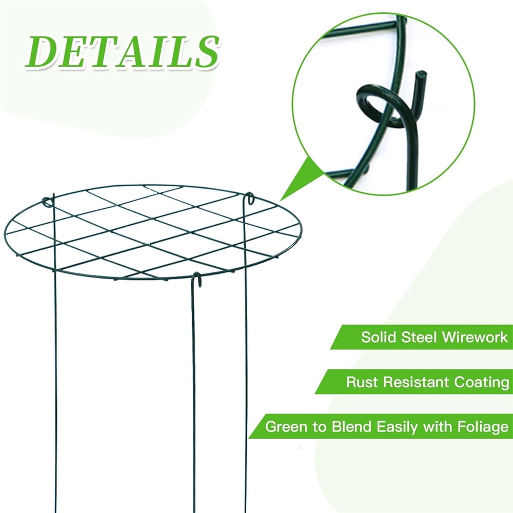 NOGIS 2 Pack Round Peony Cages and Supports Grow Through Grid Plant Brace,16 inch Heigh Plant Support Stake for Small Plant Flower Vegetable (12 x 16 Inch)