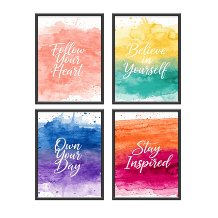 Inspirational Wall Art Motivational Painting- Quotes and Sayings Poster Home Office Decor Canvas Print Bedroom Living Room Decoration Kids Teens Positive Pictures Modern Artwork Set of 4 Unframed