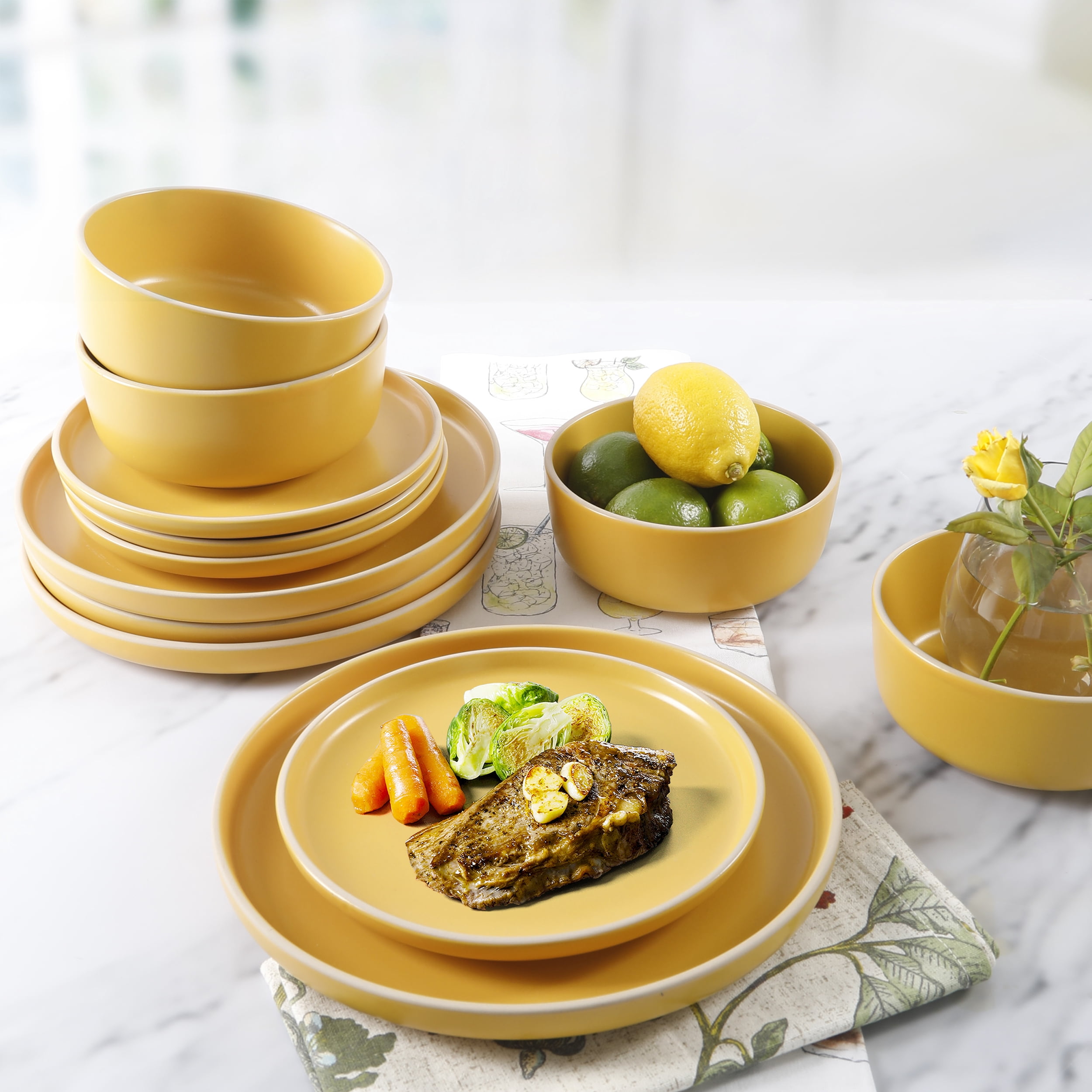 Gibson Home Everyday Essential Yellow Dinnerware Set, 12-Piece Set