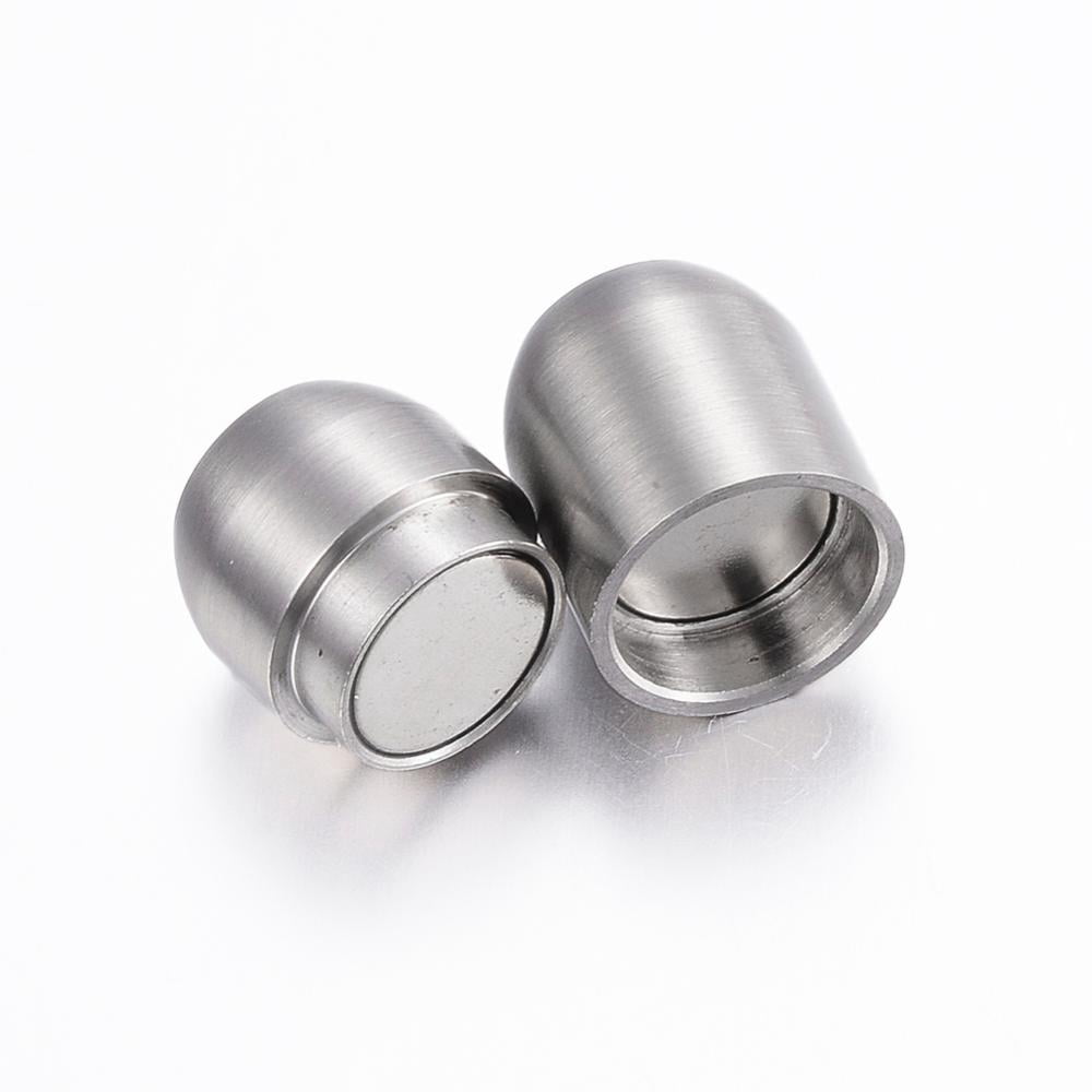 Resistant 304 Stainless Steel Magnetic Clasps with Glue-in Ends Barrel Stainless Steel Color 21x12mm Hole: 8mm