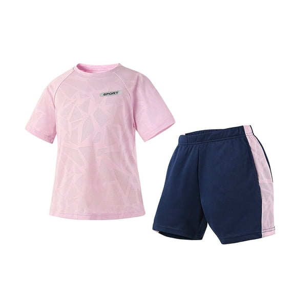 Wdgfv Boys 2 Piece Quick Dry Athletic Tracksuit, Jacquard Mesh Raglan Short Sleeve Sport Tee & Color Block Elastic Waist Shorts, Breathable Summer Training Outfit for Big Kids 4-5 Years