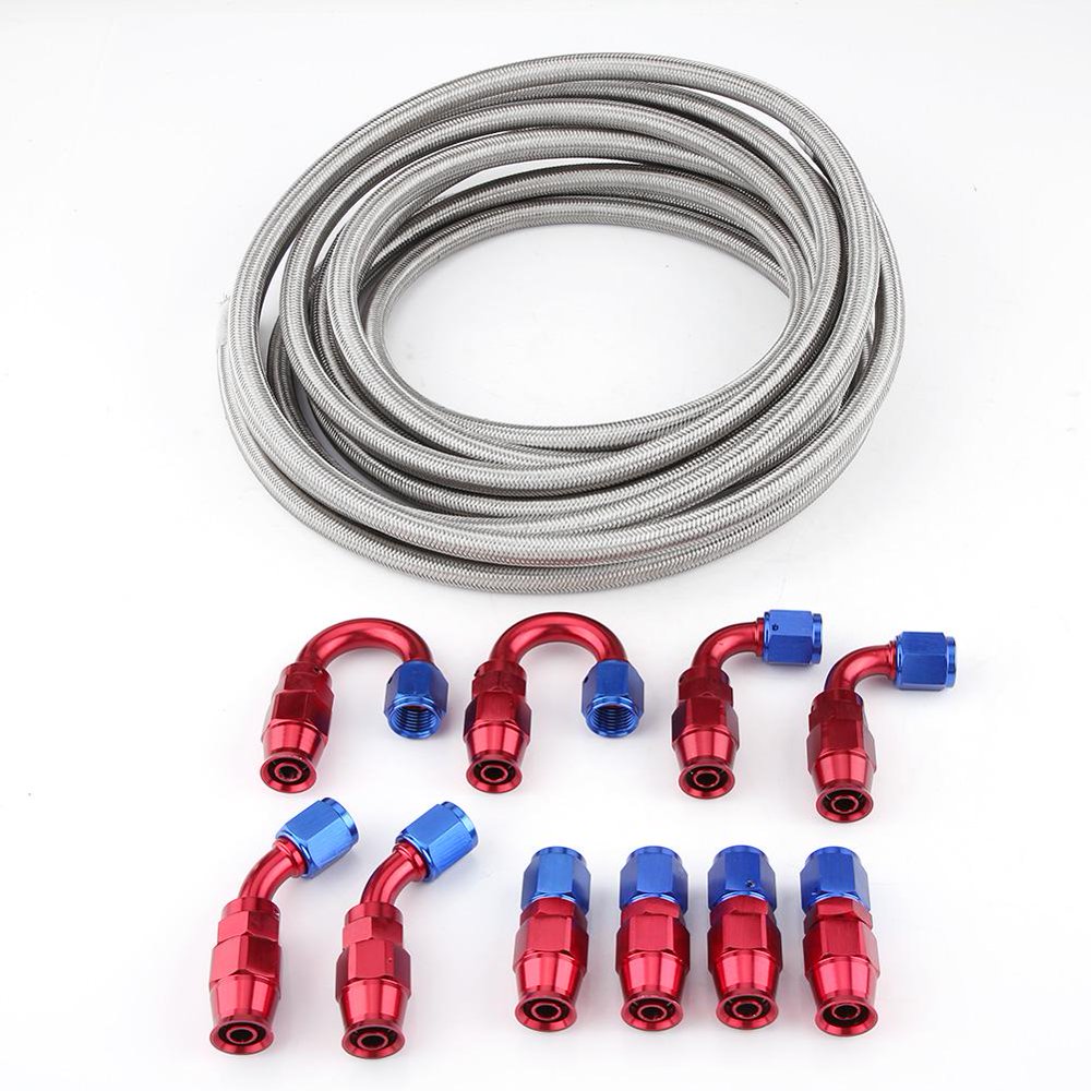 Mgaxyff AN6 Fitting Kit Stainless Steel PTFE Braided Oil Fuel Hose Line