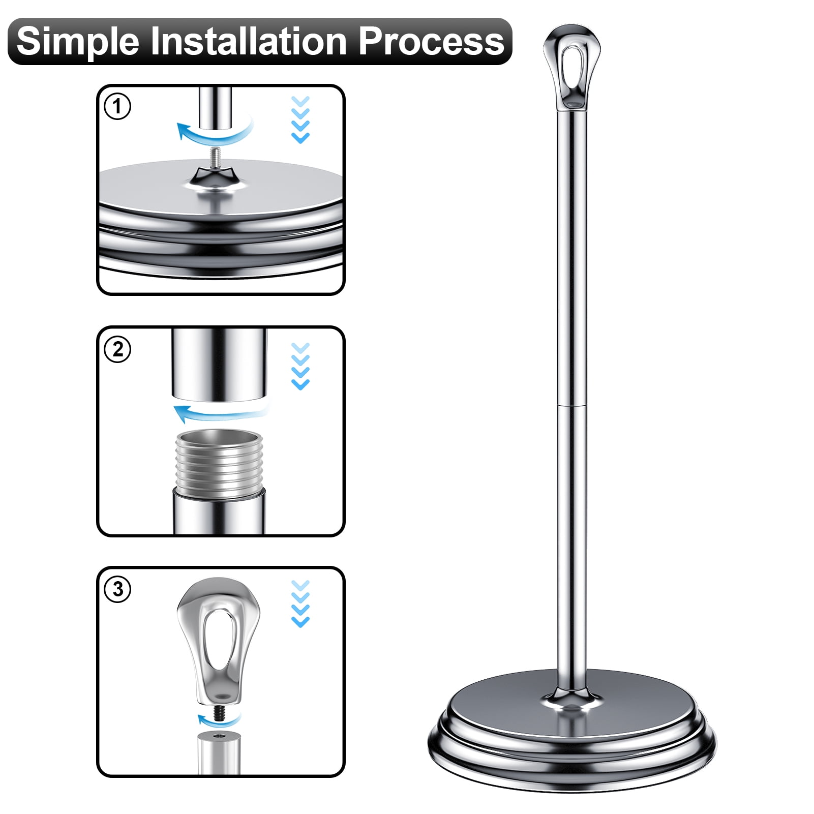 KASUNTO Freestanding Metal Toilet Paper Holder with Rustproof Finish (Polished Chrome)