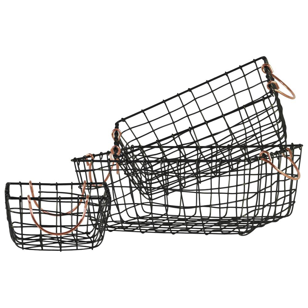 Copper Wire Metal Storage Basket Handles Filing Crate Rectangle Office Kitchen 