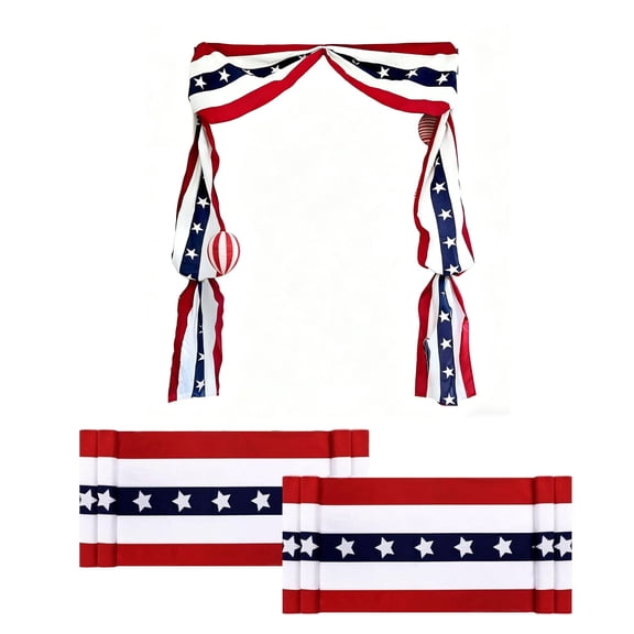 JWZZYD 4th of July Patriotic Fabric Bunting, Red White Blue Star and Stripe Door Swag Banner, 236" Long Decorative Bunting for Independence Day, Memorial Day, Home Porch, Patio, Yard, Party, 1 Set