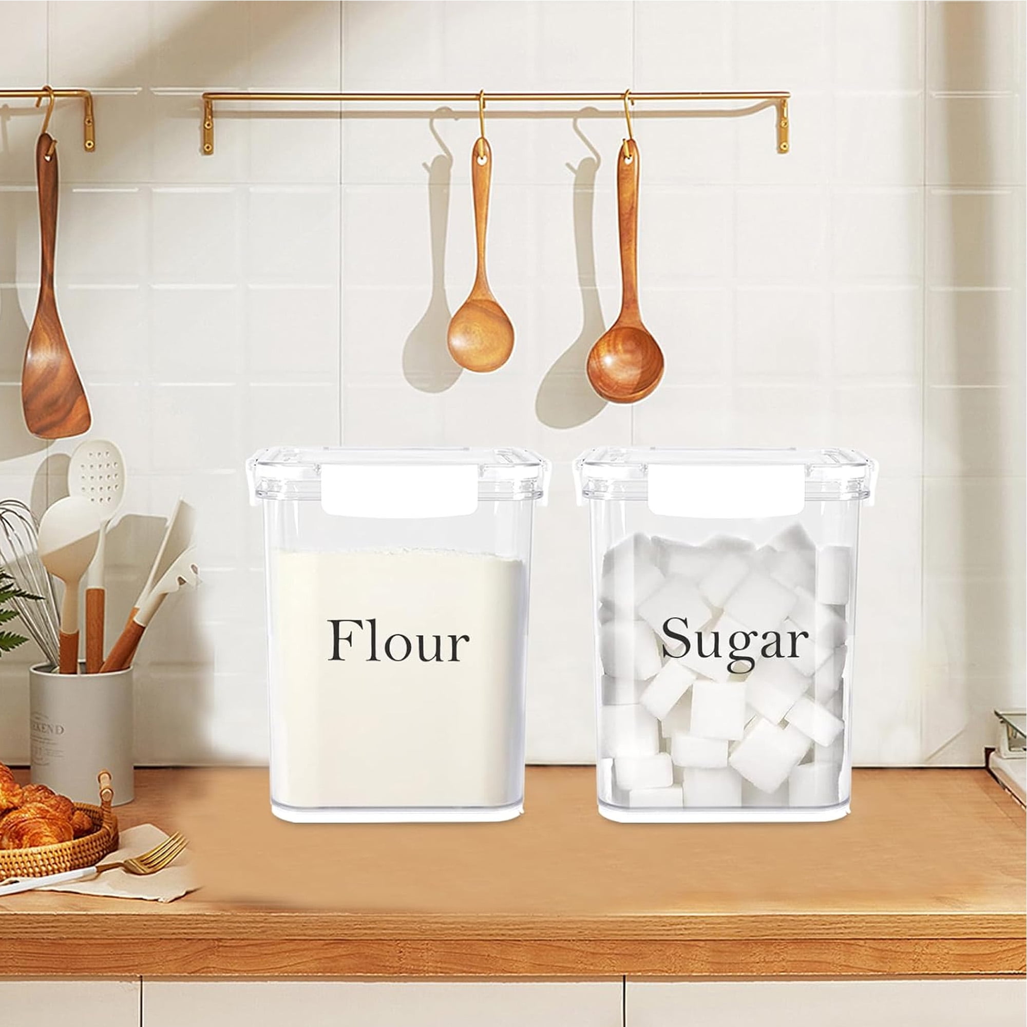 Pethiy Food Storage Jars, Airtight Containers (2-Pack, 4L) - White Kitchen Canisters with Lids + Free Spoon, Perfect for Flour, Sugar, Coffee & Pantry Organization