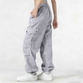 thumbnail image 5 of oiangi Womens Cargo Pants Elastic Waist Hiking Pants Lightweight Adjustable Drawstring Parachute Pants with Multi-Pocket Gray 2XL, 5 of 5